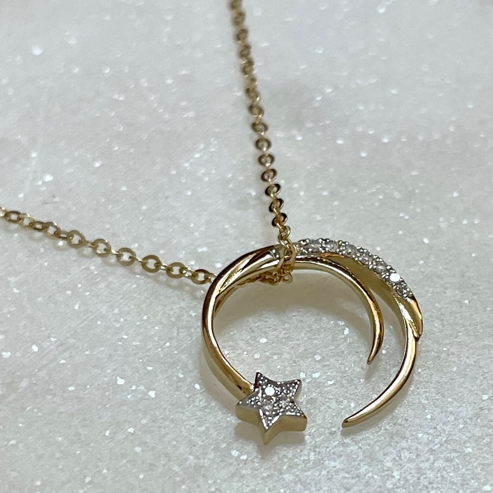 14K Yellow Gold Shooting Star Diamond Necklace 1.9g